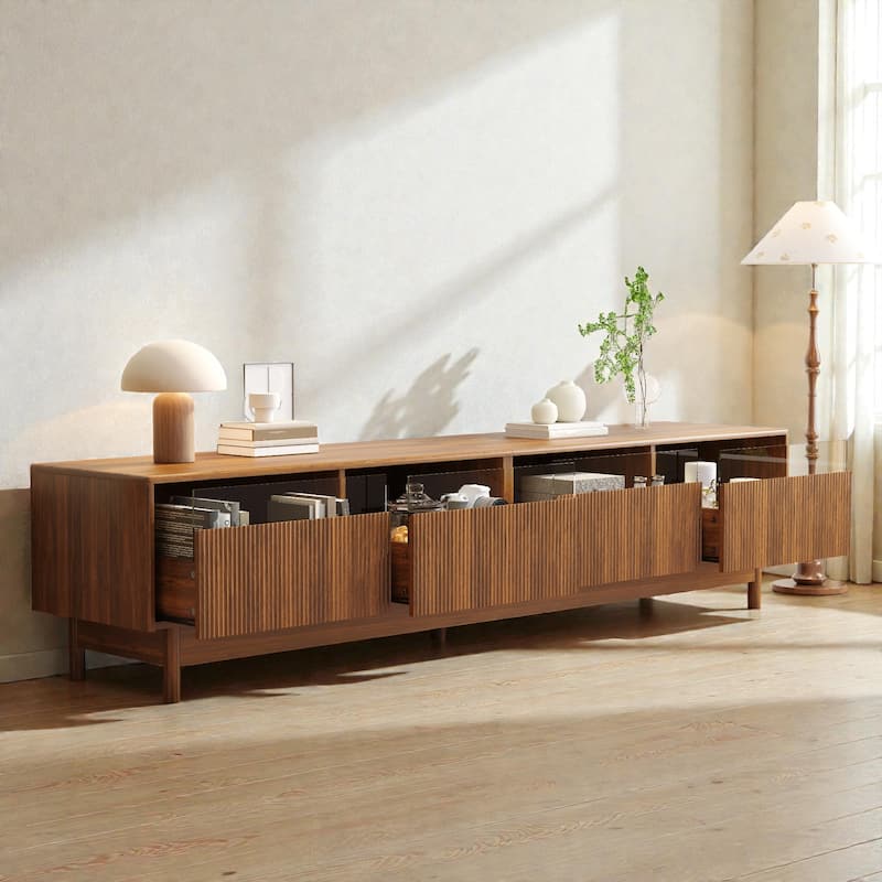 78" Modern TV Stand for TVs Up to 85", Entertainment Center with Fluted & Glass Drawers, Media Console for Living Room