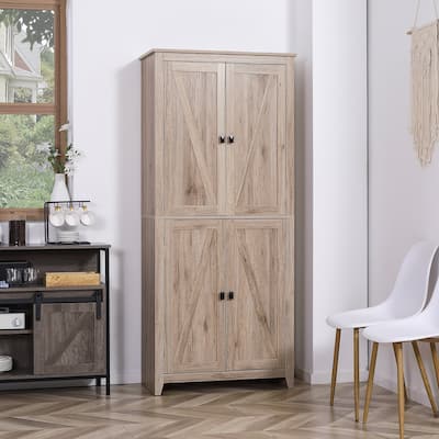 HOMCOM 72" Freestanding 4-Door Kitchen Pantry, Storage Cabinet Organizer with 4-Tiers, and Adjustable Shelves, White