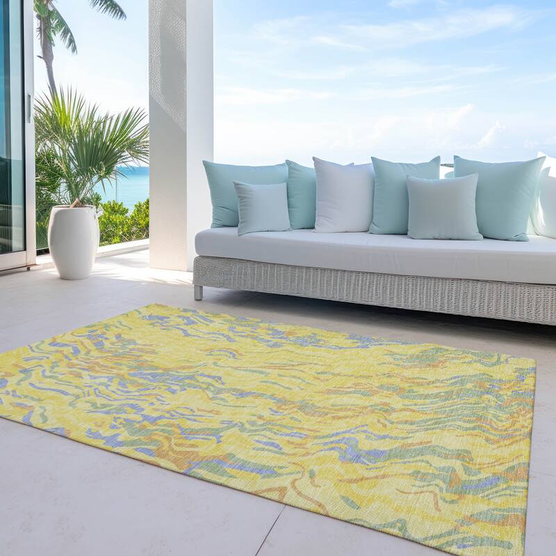 Machine Washable Indoor/ Outdoor Abstract Flow Chantille Rug
