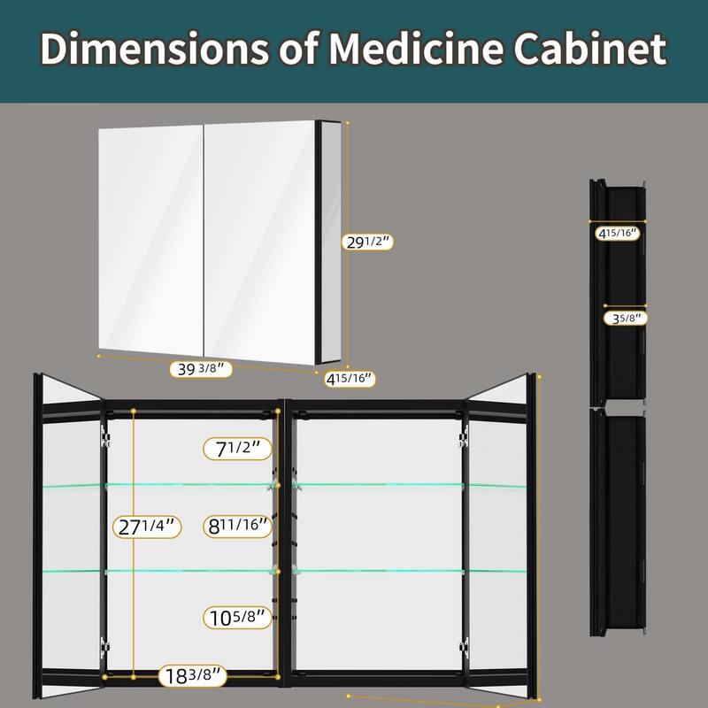 40" x 30" Lighted Medicine Cabinet with Mirror, Recessed Medicine Cabinets for Bathroom - 40" x 30"