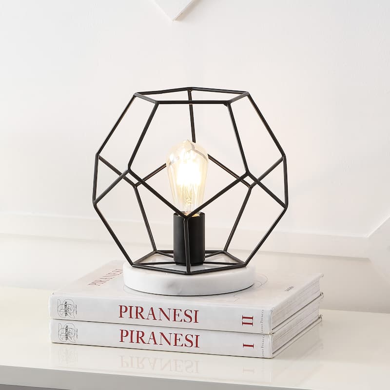 James 10" Metal/Marble LED Table Lamp, Brass by JONATHAN Y - Black/White/White