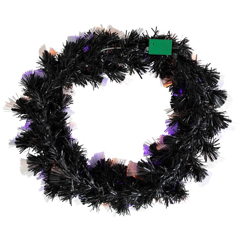 Multi-Function Fiber Optic Artificial Halloween Wreath - 24" - Black - Orange and Purple LED