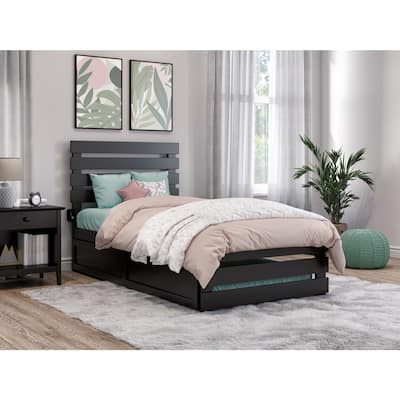 Twin Bed with Trundle - Espresso Finish, Modern Farmhouse Style, Solid Wood Frame, Easy Assembly