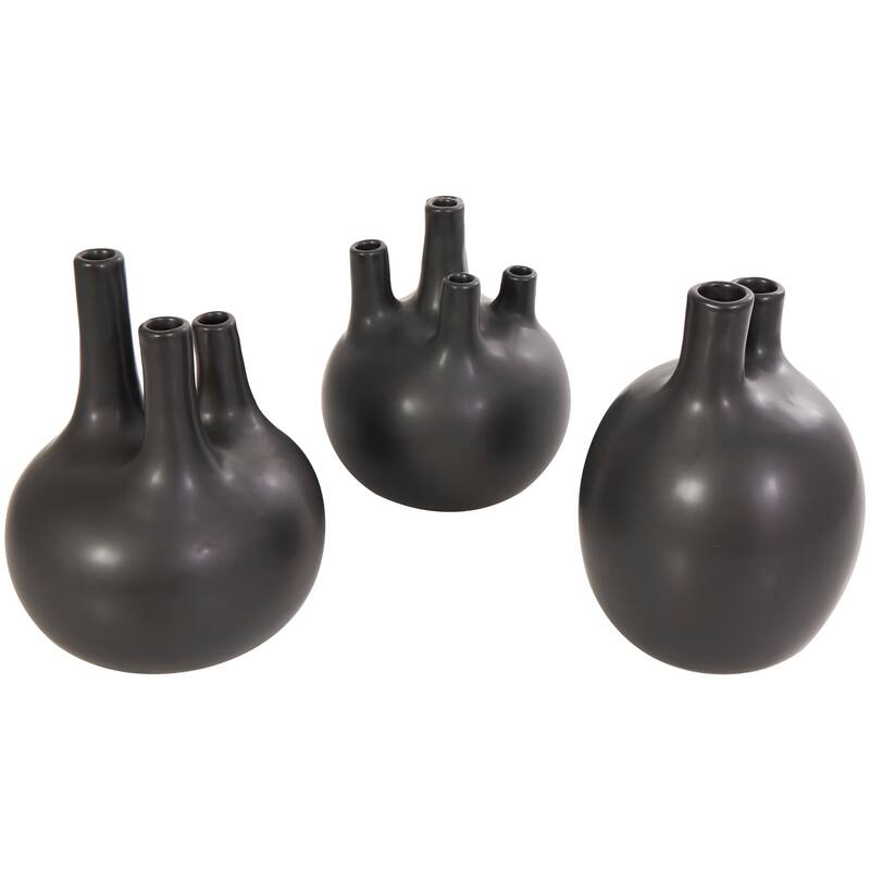 CosmoLiving by Cosmopolitan Black or White Ceramic Round Bud Vase with Multiple Openings (Set of 3)