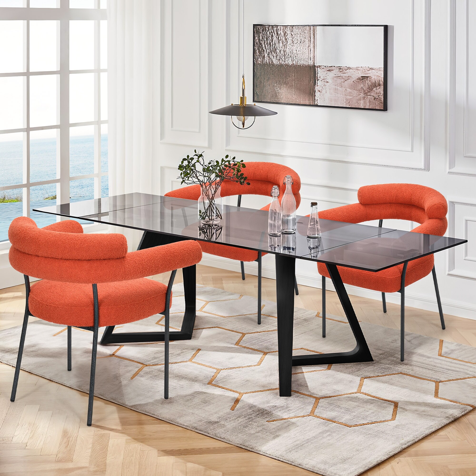 Moasis Plush Fabric Boucle Curved Back Dining Chair Set of 2