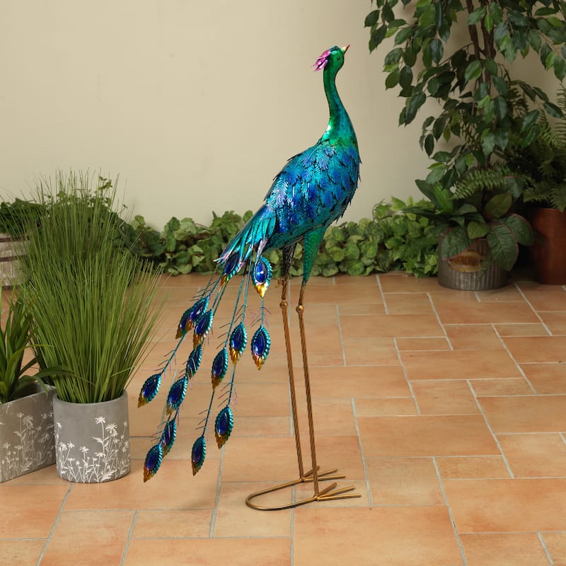 35 in. Metal Peacock Figurine