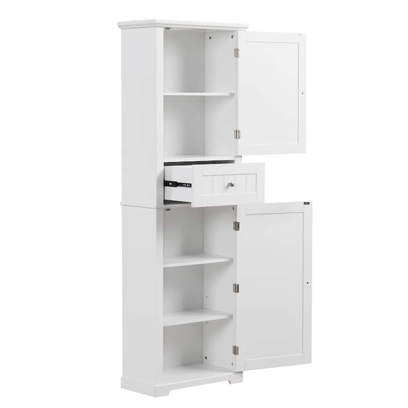 67" Tall Wood 2-door Bathroom Cabinet with Drawer and Adjustable Shelf