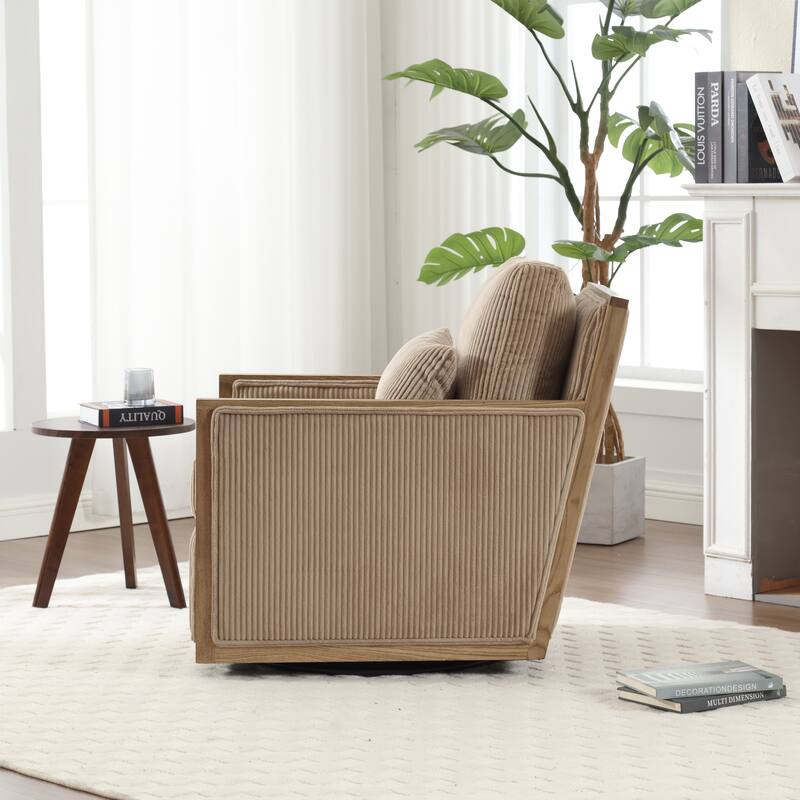 Modern 26.77" Upholstered 360° Swivel Barrel Chair with Sturdy Hardwood Frame for Living Room