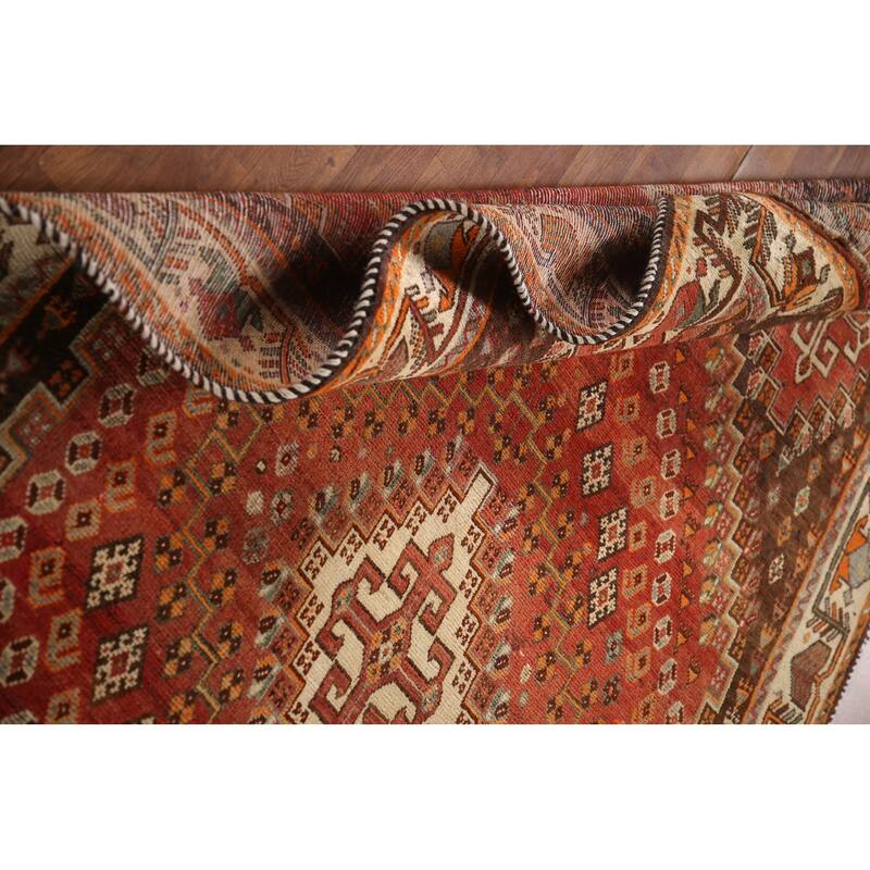 Geometric Shiraz Persian Vintage Area Rug Handmade Orange Wool Carpet - 5'0"x 8'9"