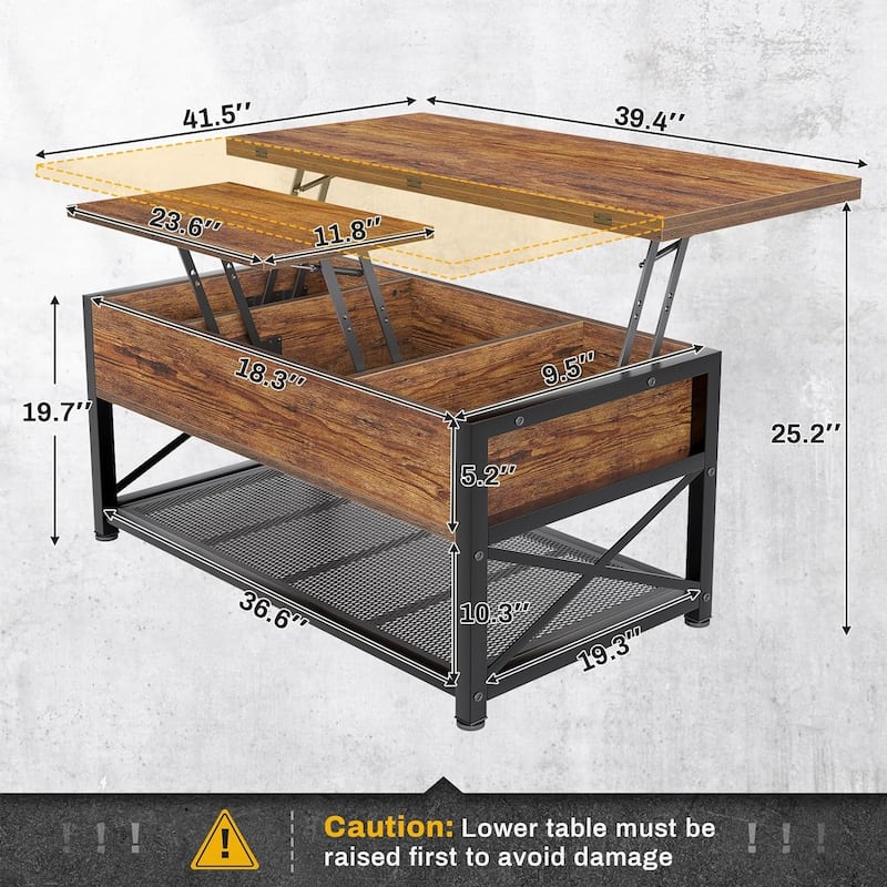 Coffee Table Lift Top 2 Drawers Hidden Compartment for Living Room