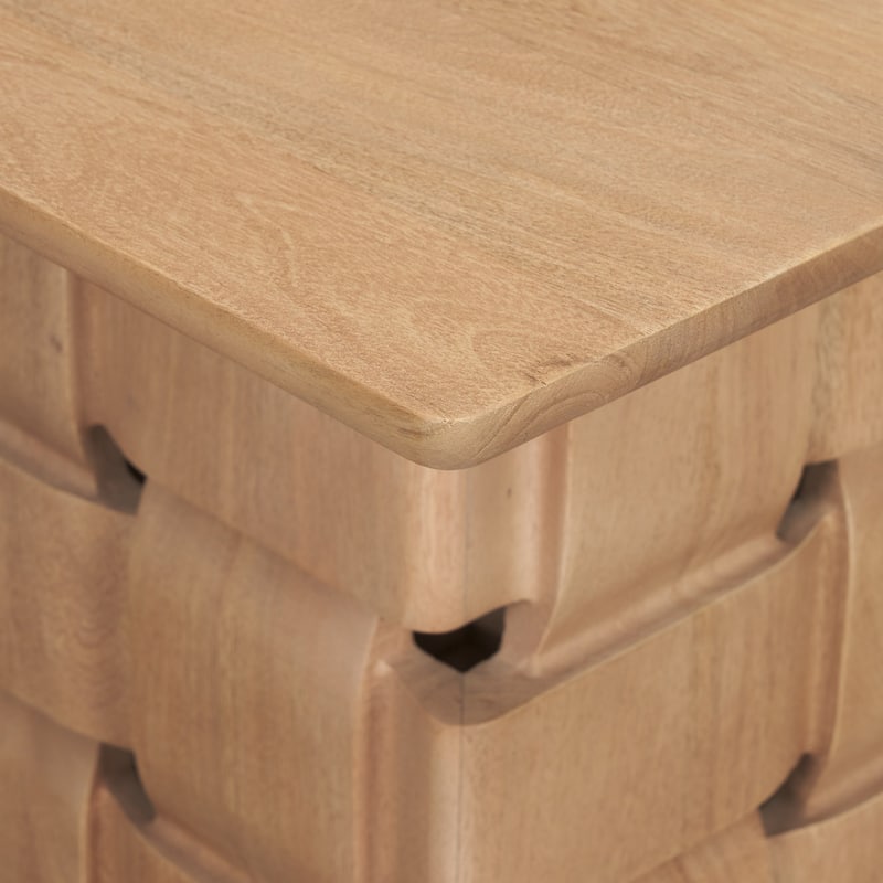 Trellyn Light / Dark Brown Wood w/ Carved Woven Base Square Accent Table - 22.0L x 22.0W x 20.0H