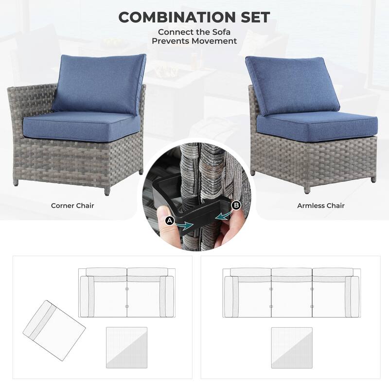 HOOOWOOO 10-piece Outdoor Furniture Rattan Sectional Set with Fire Pit Table.