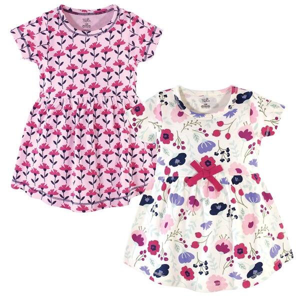 slide 1 of 1, Touched by Nature Baby and Baby Girl Organic Cotton Short-Sleeve Dresses 2pk, Pink Botanical 0-3 Months - Baby Toddler Pink Botanical Short Sleeve