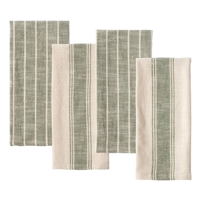 KAF Home Monaco Natural Rustic Slubbed Kitchen Towels, 18" x 28" - Set of 4 - 18" x 28" - Olive