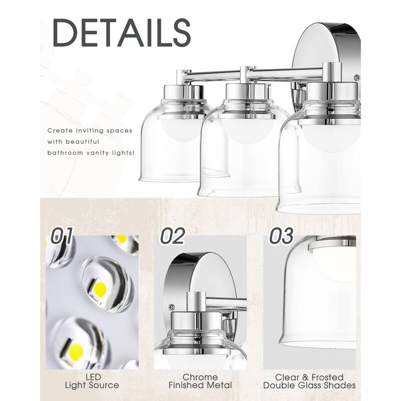 3/4/5-Light 15W LED Bathroom Vanity Light, Dimmable, Chrome