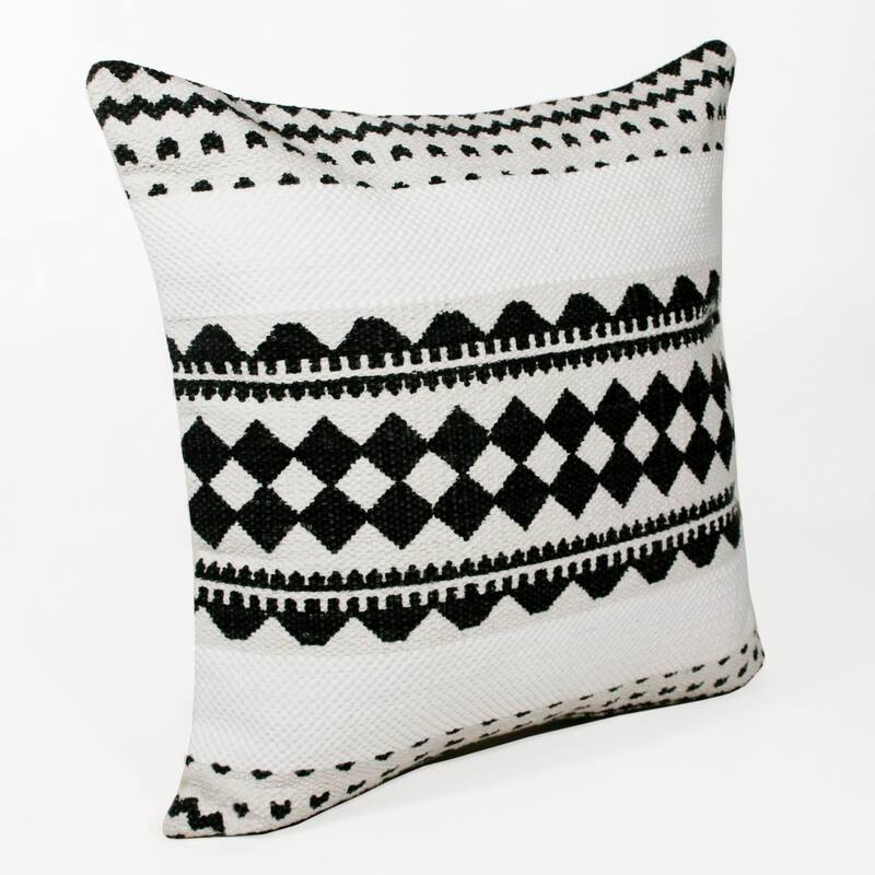 Handwoven Geometric Diamond Throw Pillow Cover - 20" - White and Black