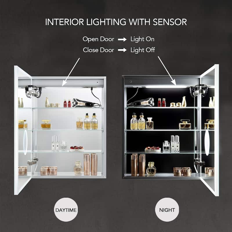 LED Medicine Cabinet with Amplified Mirror and Defogger