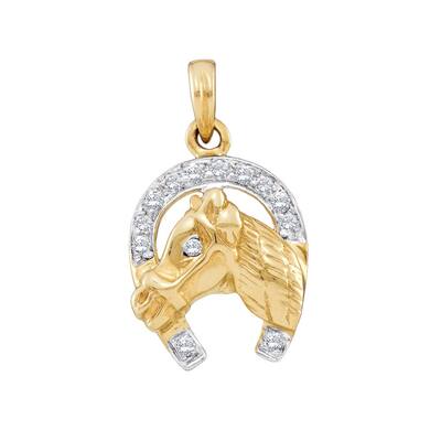 10k Two-tone Gold 1/10 Carat Round Diamond Lucky Horseshoe Charm Pendant