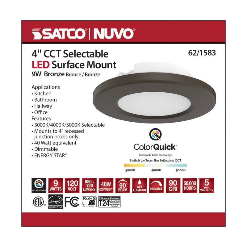 4 inch LED Surface Mount Fixture CCT Selectable 3K/4K/5K Bronze