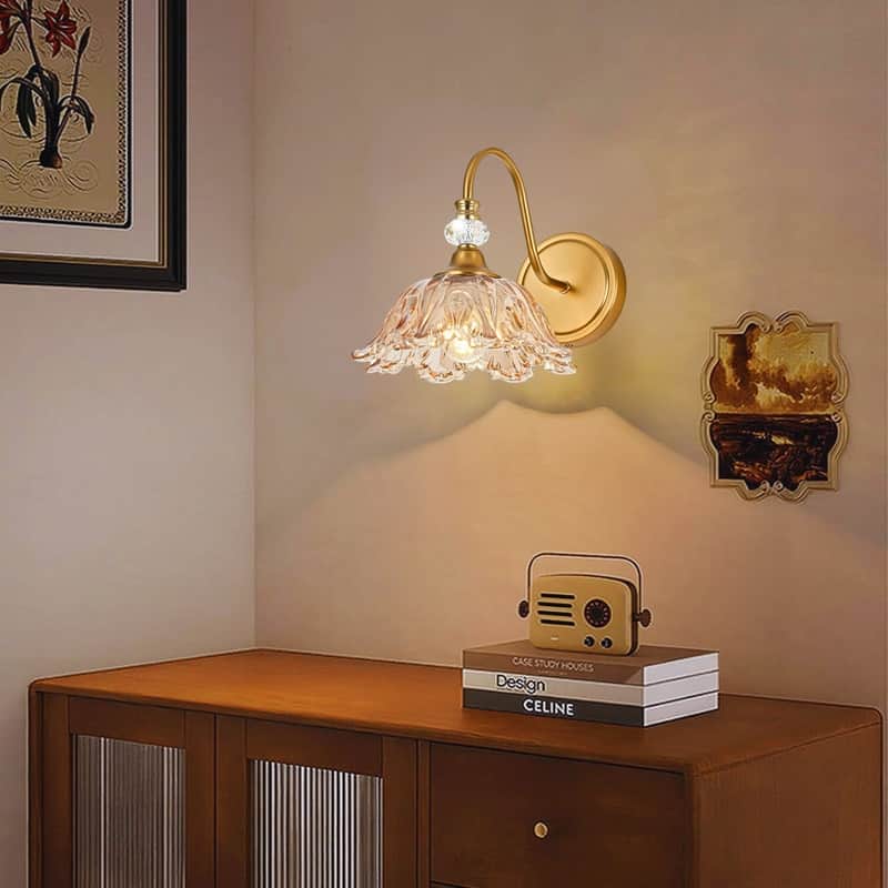 1 Light wall sconce gold bathroom light fixtures glass, metal wall lighting