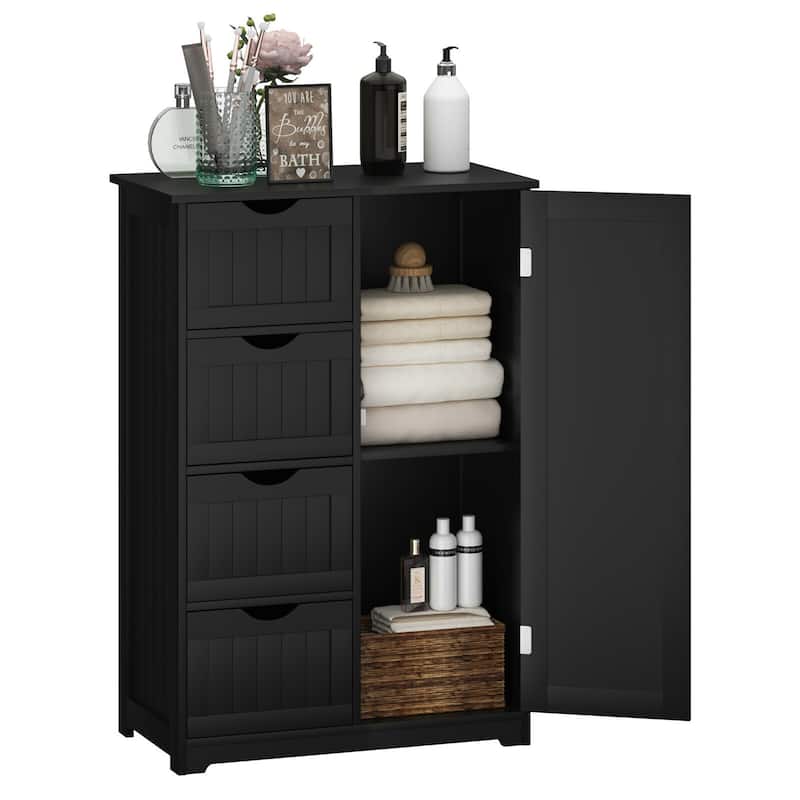 Costway Wooden 4 Drawer Bathroom Floor Cabinet Storage Cupboard 2 - Black