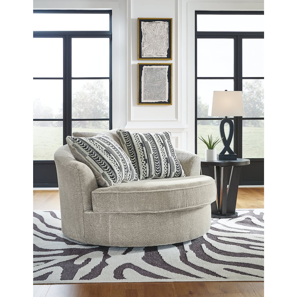 Signature Design by Ashley Calnita Brown/Gray Oversized Swivel Accent Chair - 56"W x 55"D x 36"H
