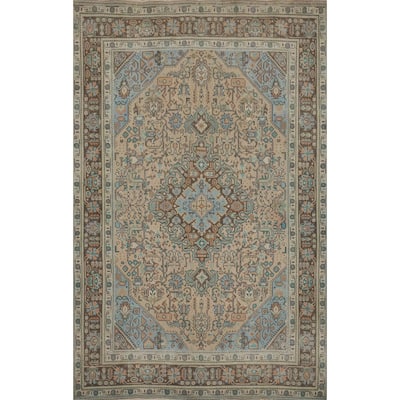 Hand Knotted Oriental 100% Wool Carpet Traditional Floral Peach Tabriz Area Rug - 9' 5'' X 6' 4''