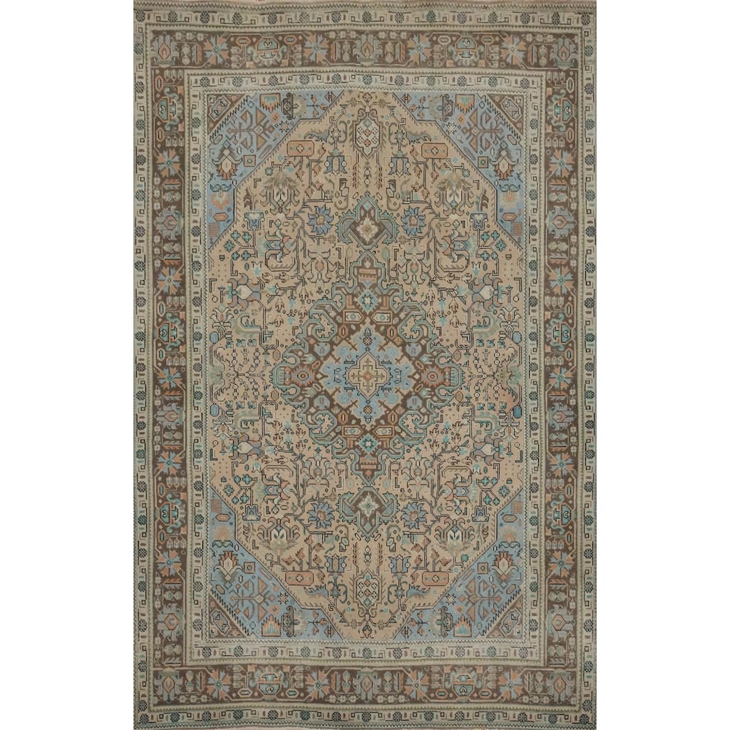 Hand Knotted Oriental 100% Wool Carpet Traditional Floral Peach Tabriz Area Rug - 9' 5'' X 6' 4''