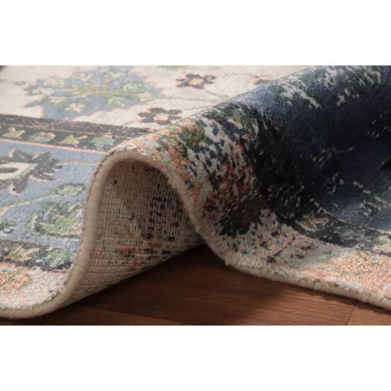 Hand Knotted Oriental Viscose Silk Carpet Transitional All-Over Beige & Ivories Oushak Area Rug - 7' 10'' X 5' 0''