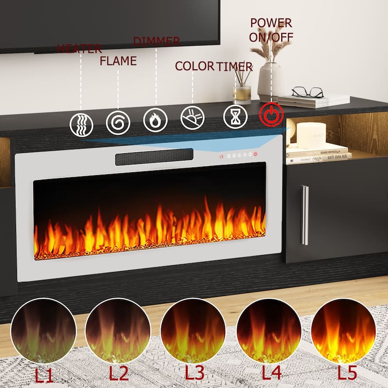 Bossin 70" Fireplace TV Stand with 36" Electric Fireplace, TV Stand for TVs Up to 80", 16 Colors LED Lights/Entertainment Center