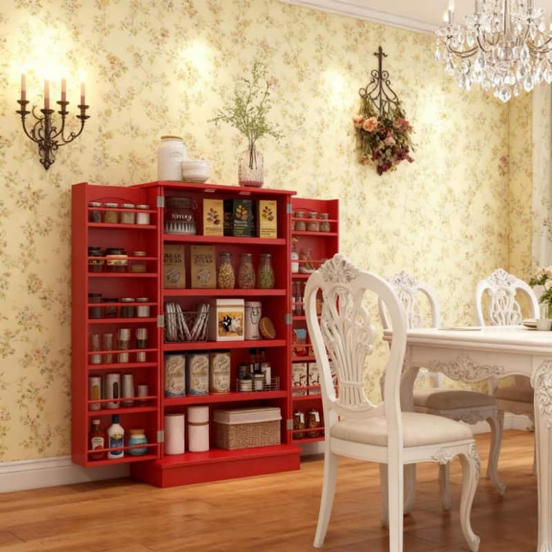 5-Tier Adjustable Storage Pantry Cabinet with Door Shelves and Double Doors