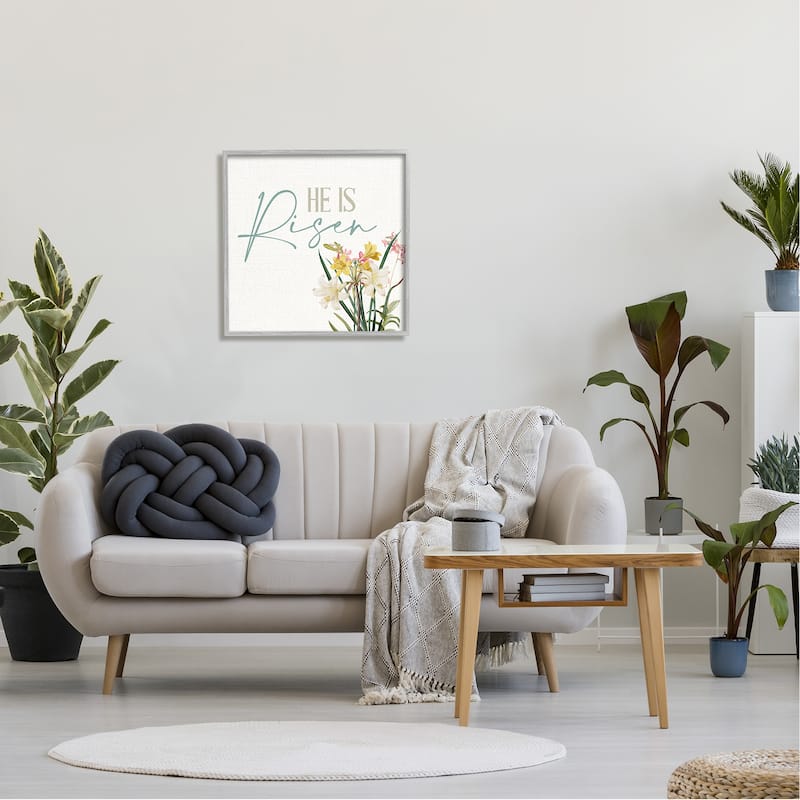 Stupell He Is Risen Religious Easter Holiday Flower Blossoms Framed Wall Art, Design by Kim Allen - Beige
