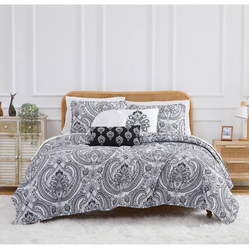 Pure Melody 6 piece Quilt Bedding Set - Black - Full - Queen