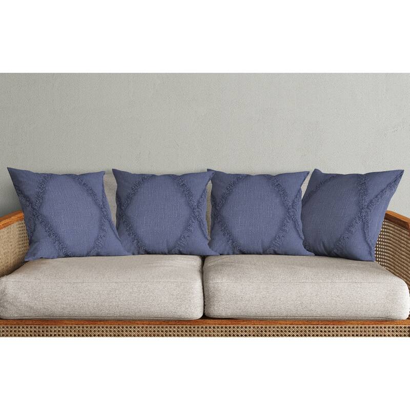 Handwoven Diamond Shag Square Throw Pillow Covers - 18" - Denim Blue - Set of 4