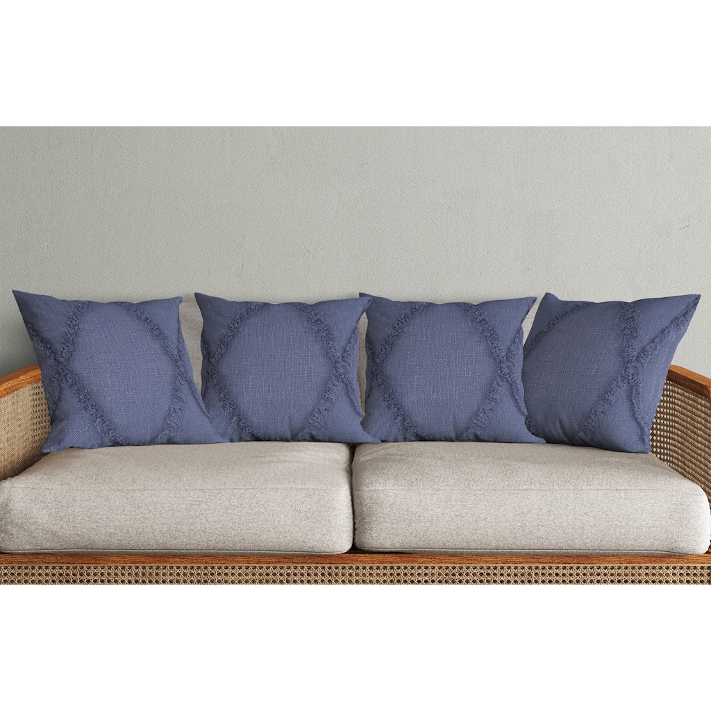 Handwoven Diamond Shag Square Throw Pillow Covers - 18" - Denim Blue - Set of 4