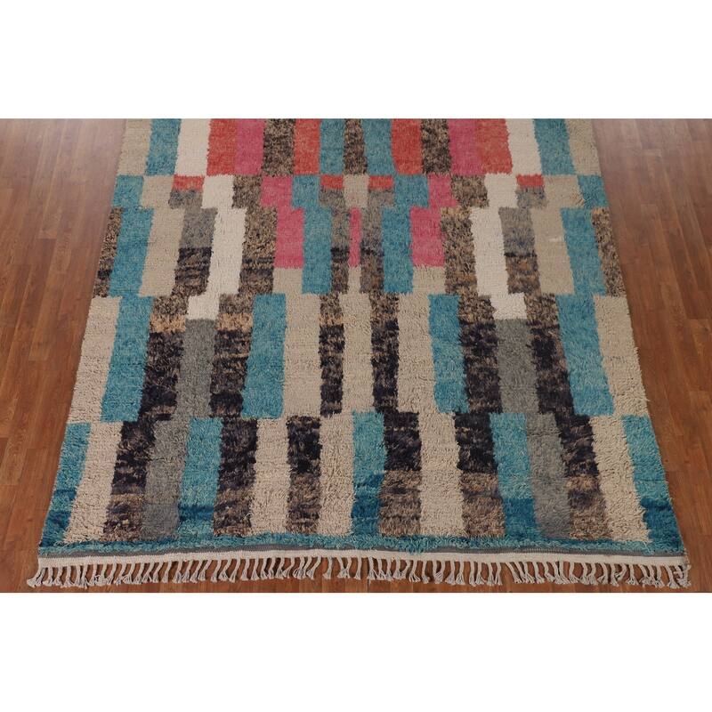 Plush Moroccan Geometric Area Rug Handmade Wool Carpet - 7'10" x 10'7"