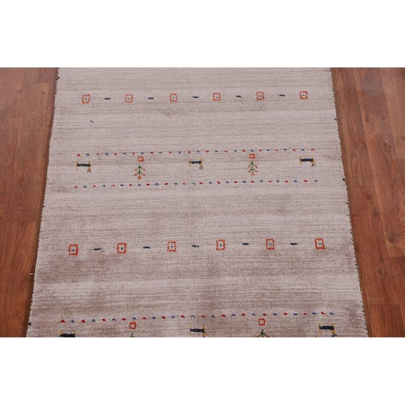 Hand Knotted Oriental 100% Wool Carpet Tribal Animal Pictorial Brown Gabbeh Area Rug - 4' 11'' X 2' 11''