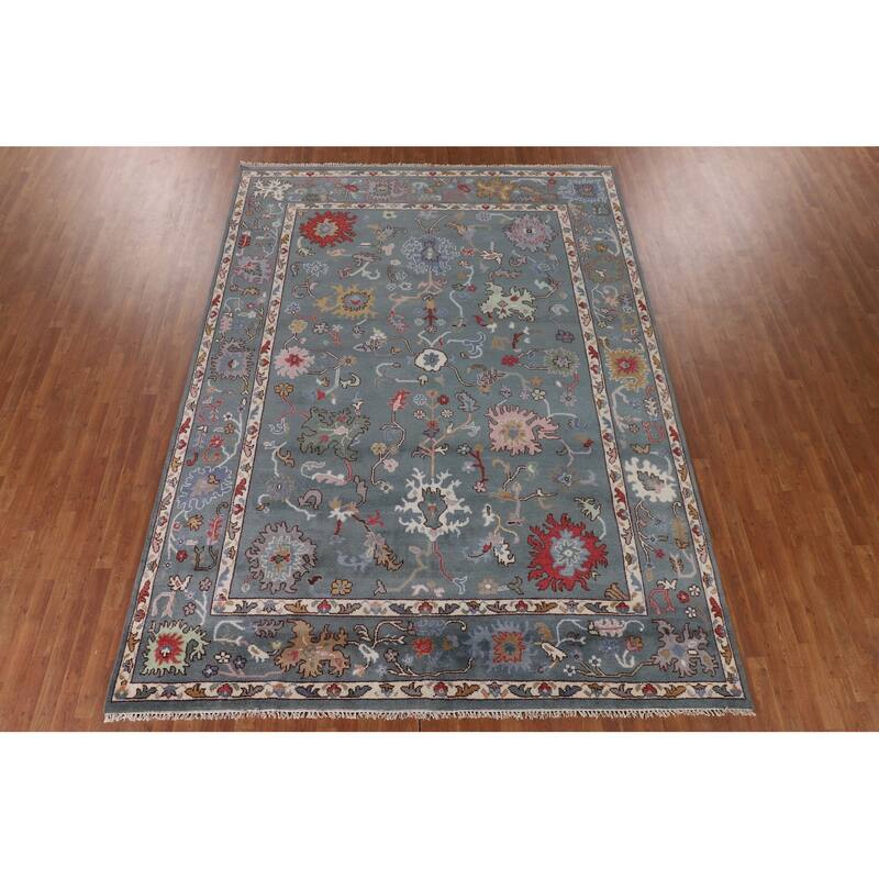 All-Over Floral Oushak Oriental Area Rug Handmade Wool Carpet - 8'10"x 11'11"