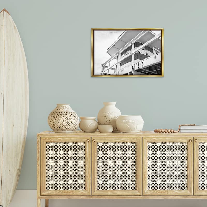 Stupell Lifeguard Building on Beach Framed Floater Canvas Wall Art Design By Seven Trees Design