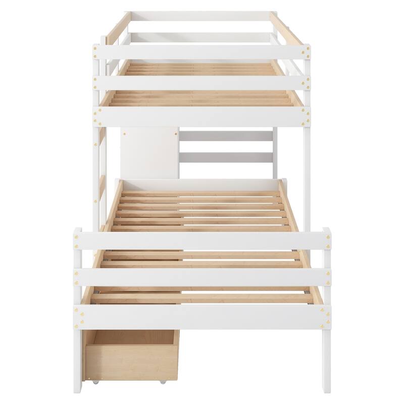 Twin Over Twin Loft Bunk Bed with Storage Drawers and Ladder, Space-Saving Design