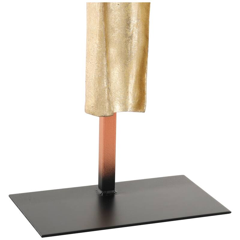 Gold Polystone Slim Abstract Leaf Sculpture with Black Metal Stand