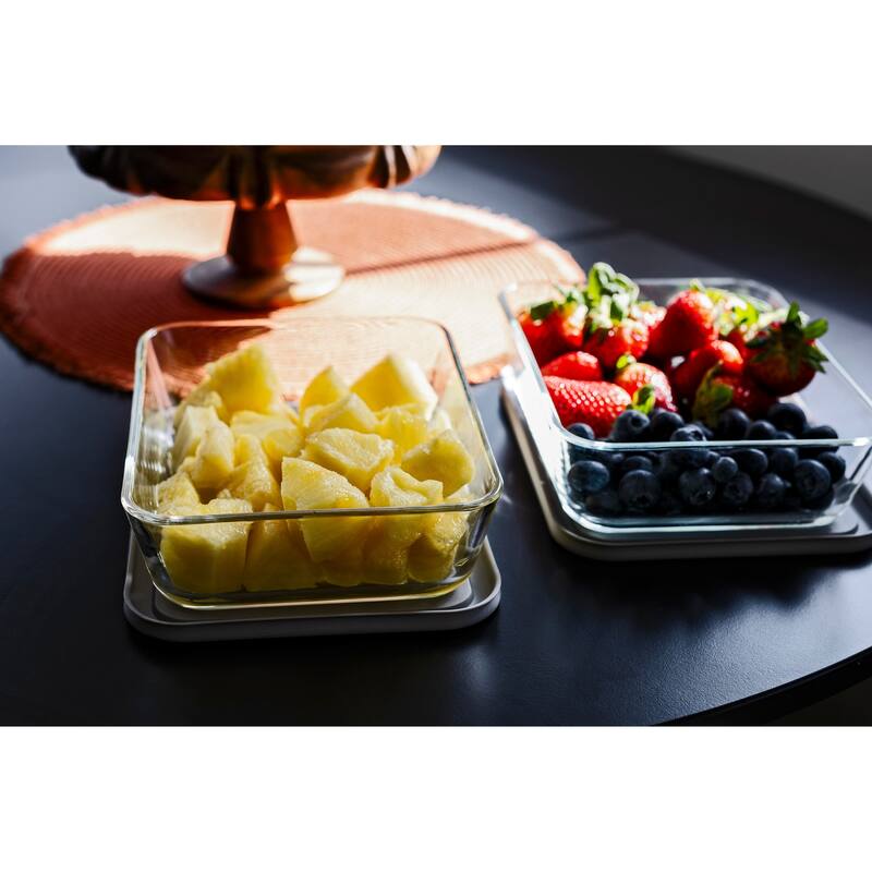 Dura Living Glass Food Containers - 6.55 Cup Rectangular Set - Microwave, Oven, & Dishwasher Safe, BPA-Free Lids - 8 Piece Set (4 Containers + 4 Lids) - Grey