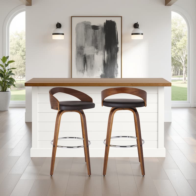 Carson Carrington Solavagen Mid-Century Modern Swivel Counter or Bar Stool - Brown & Walnut - Bar Height - Set of 2