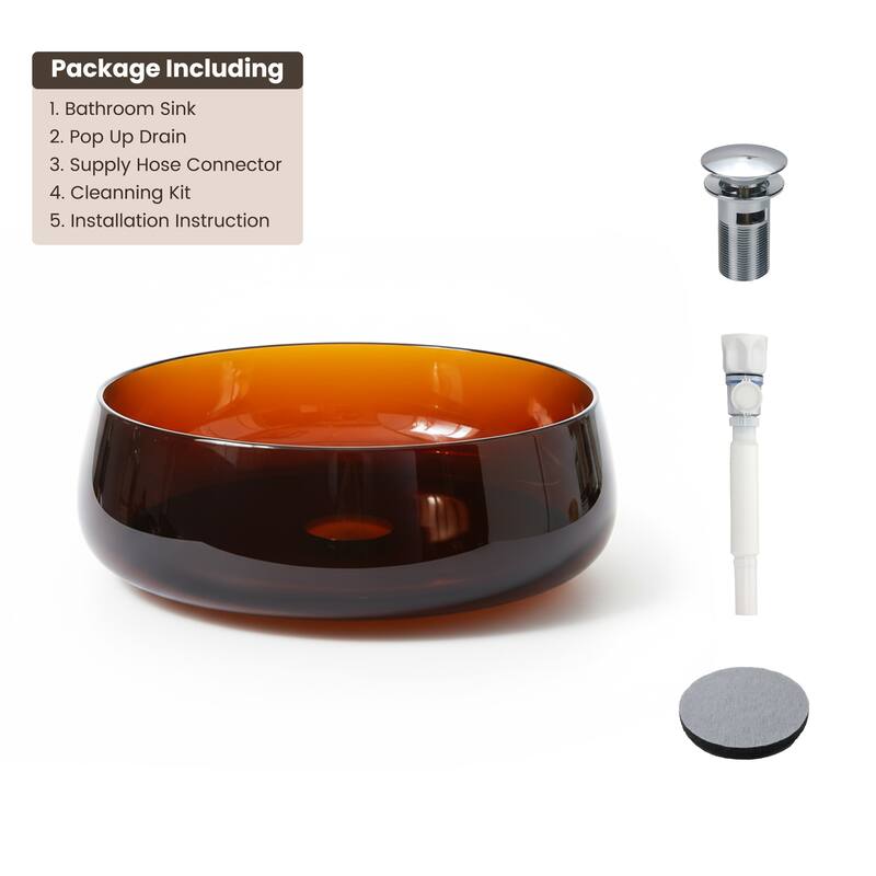 Transparent Resin Vessel Bathroom Sink Included Pop-up Drain and Drain Hose, Modern Above Counter Wash Basin with Center Drain