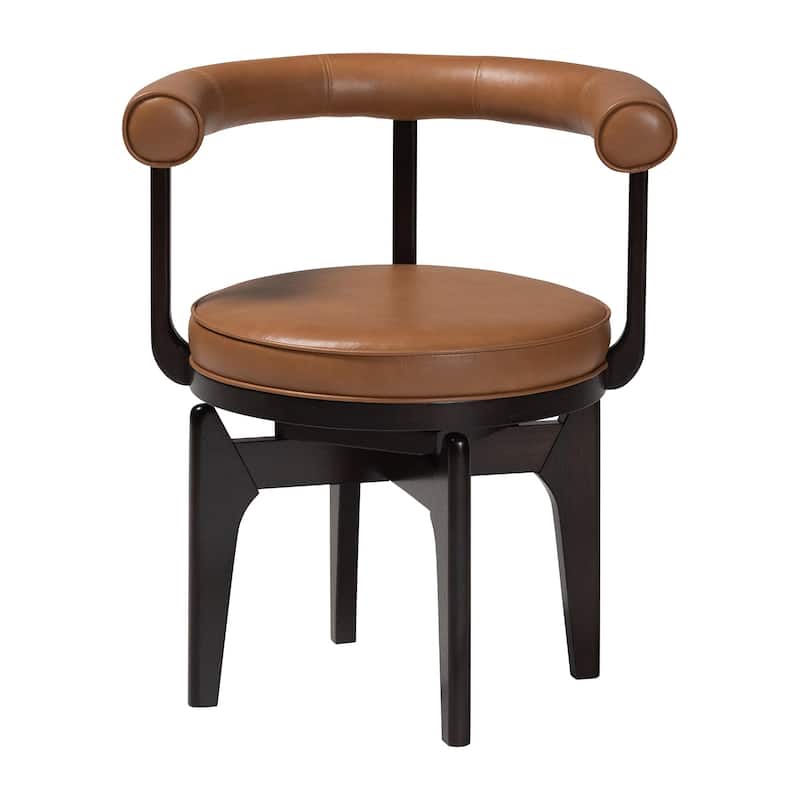 Delacruz Swivel Dining Chair - Round Open Back Accent Chair with Faux Leather Upholstery, Modern Contemporary Seating
