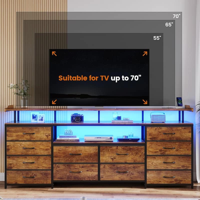 TV Stand 65 70 Inches TV LED Lights Power Outlets Storage Drawers