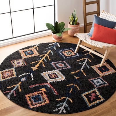 SAFAVIEH Morocco Bohemian & Eclectic Onnie Tribal Black/Navy Polyester Rug