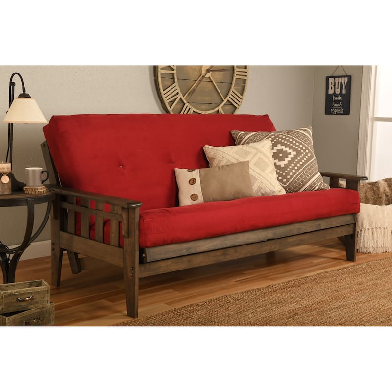 Somette Tucson Full-size Rustic Walnut Futon Set with Mattress - Suede Red