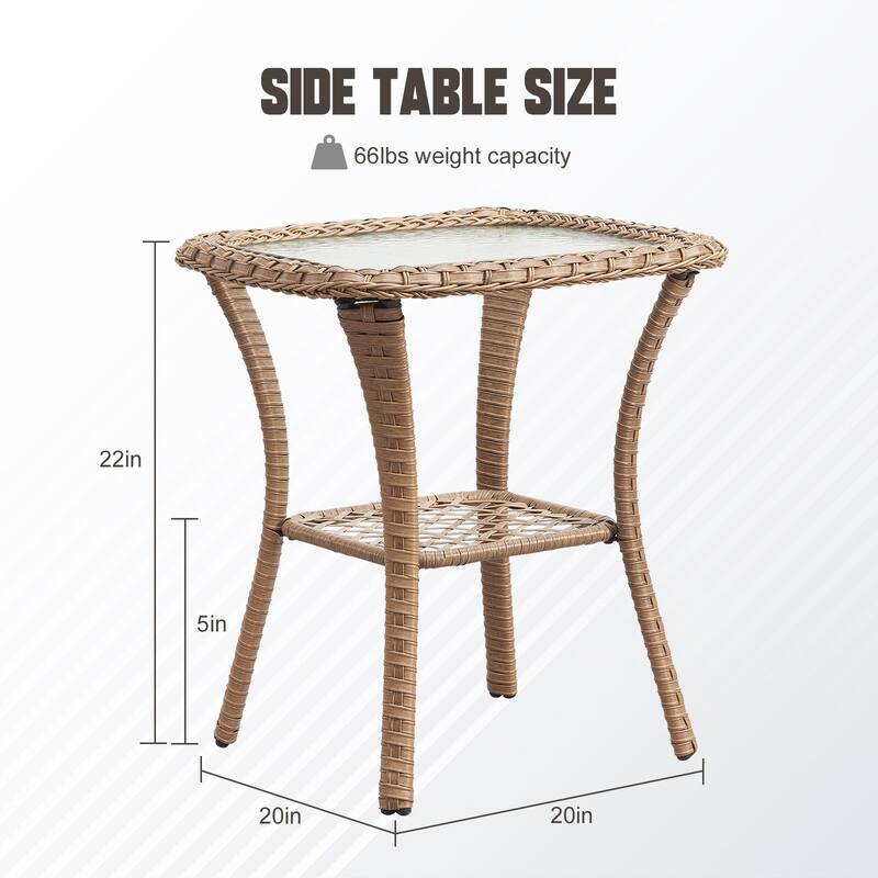 Stylish Outdoor Wicker side Table with Glass Top