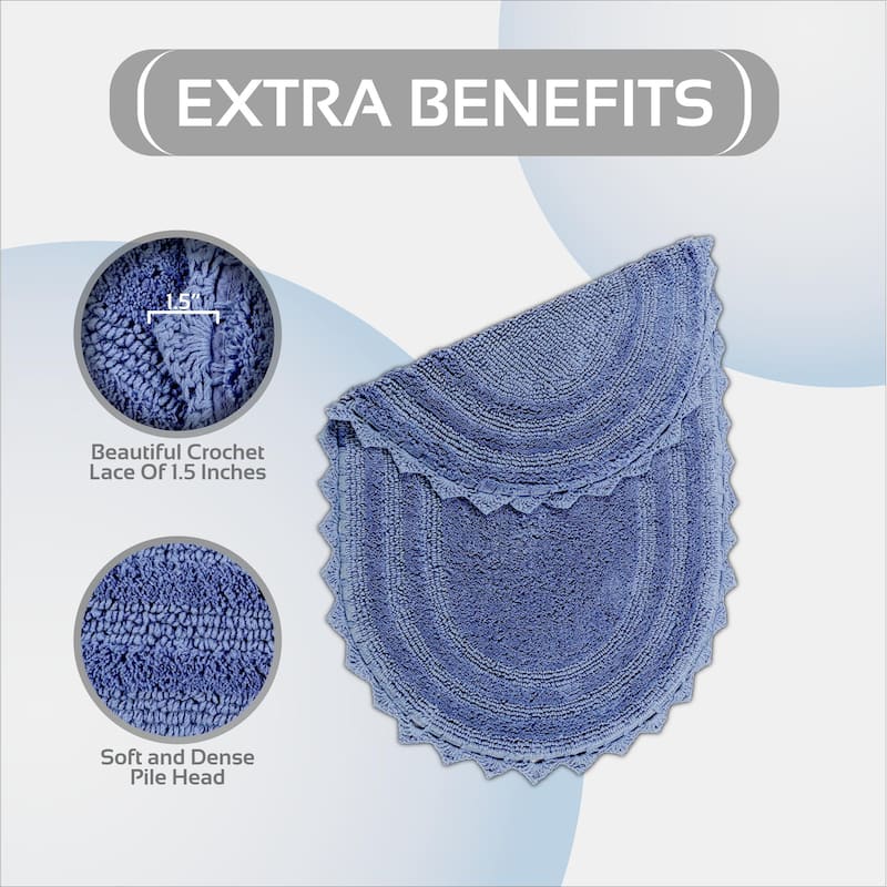 Better Trends Oval Bath Rugs Set 100% Cotton Soft & Water Absorbent Tufted Bathroom Rug for Shower, Sink Bath Mats Lilly Crochet
